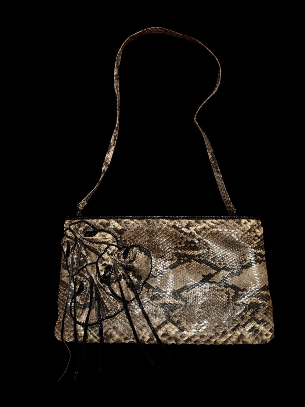 Snake-Print‎ Fringe Crossbody Bag and Wristlet/Clutch